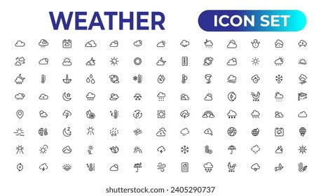 Weather icons. Weather forecast icon set. Clouds logo. Weather , clouds, sunny day, moon, snowflakes, wind, sun day. Vector illustration.
