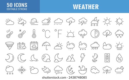 Weather icons. Weather forecast icon set. Clouds logo. Weather , clouds, sunny day, moon, snowflakes, wind, sun day. Vector illustration.