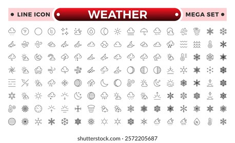 Weather icons. Weather forecast icon set. Clouds logo. Weather , clouds, sunny day, moon, snowflakes, wind, sun day. Outline icon set Collection. 
