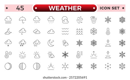 Weather icons. Weather forecast icon set. Clouds logo. Weather , clouds, sunny day, moon, snowflakes, wind, sun day. Outline icon set Collection. 
