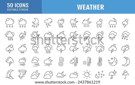 Weather icons. Weather forecast icon set. Clouds logo. Weather , clouds, sunny day, moon, snowflakes, wind, sun day. Vector illustration.