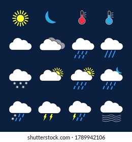 Conjunto de pronósticos de Iconos meteorológicos - Diseño plano de iluminación vectorial moderno simple.