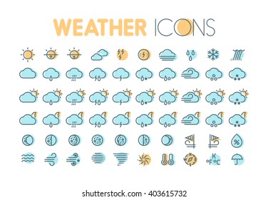 Weather icons. Forecast symbols and elements. Collection for mobile widgets. 