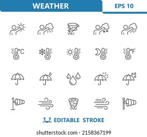 Weather Icons - Forecast, Weatherman, Meteorologist, Temperature, Thermometer, Umbrella, Raining, Wind