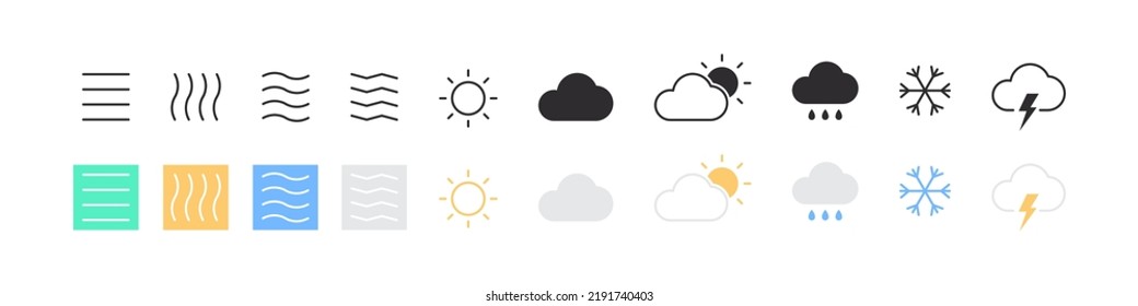 Weather icons. Icons of the four elements of nature and weather forecast signs. Vector illustration