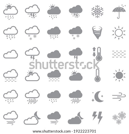 Weather Icons. Gray Flat Design. Vector Illustration.