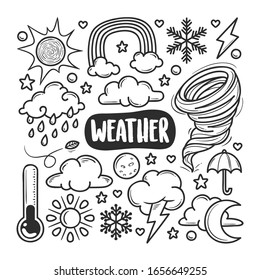 Weather Icons Hand Drawn Doodle Coloring Vector