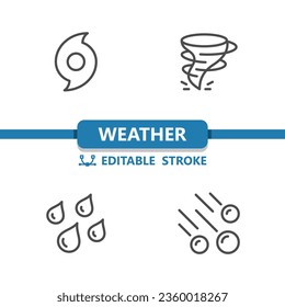 Weather Icons. Hurricane, Tornado, Twister, Rain, Raining, Hail, Hailstone, Storm. Professional, pixel perfect icons. EPS 10 format. Editable Stroke.
