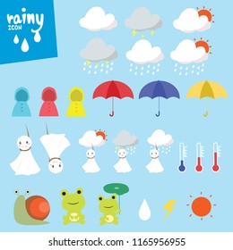 Weather icons. Icons include cloud, sun, umbrella, flog, temperature  and so on. This can use for application and decorate for card, website or blog.
