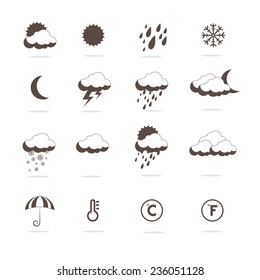 Weather icons. Isolated Black and White Weather symbol. Icons with White Background. Set as labels - vector. Eps 8