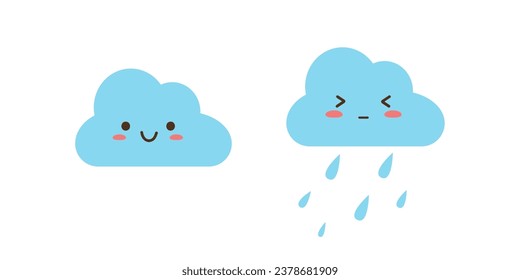 Weather icons in Kawaii. Kawaii Clouds. Vector illustration in flat style.	
