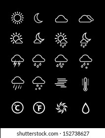  Weather icons line pattern on black background, Vector illustration 