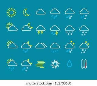  Weather icons line pattern on blue background, Vector illustration 