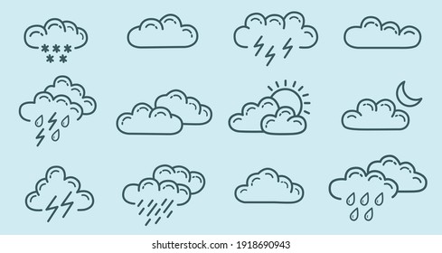 Weather icons, Meteorology. Sky condition prediction. Vector illustration