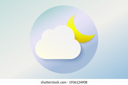 Weather icons of moon and cloud. Cartoon colorfull art vector illustration. Sticky symbol of forecast. Meteorological infographics sign. Web icon vector design. EPS10.