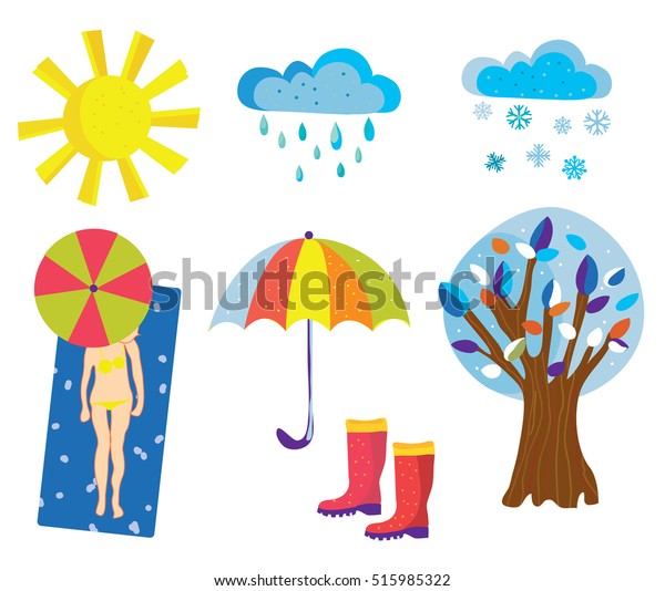 Weather Icons Objects Set Cartoons Vector Stock Vector (Royalty Free ...