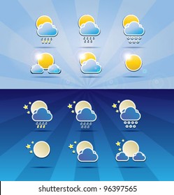 The weather icons on the background with sun rays and glare