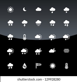 Weather icons on black background. Vector illustration.