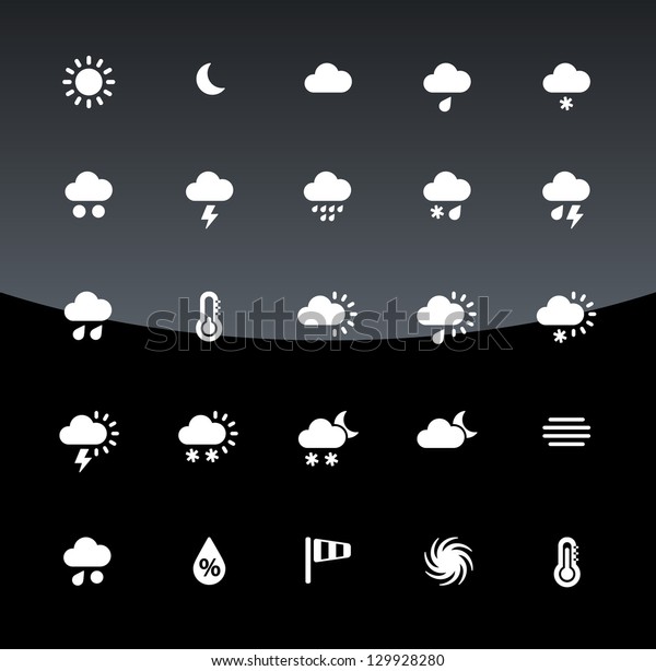 Weather\
icons on black background. Vector\
illustration.
