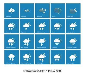 Weather icons on blue background. Additional part. Vector illustration.
