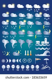 Weather icons on blue background 