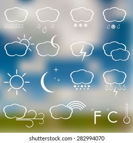 Weather Icons on a blurred background.