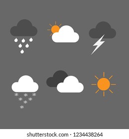 Weather icons on brown background. Vector illustration.