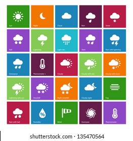 Weather icons on color background. Vector illustration.