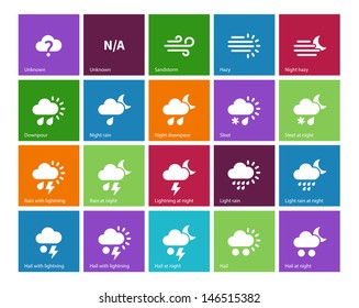 Weather icons on color background. Additional part. Vector illustration.