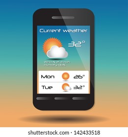 Weather icons on mobile phone, vector