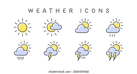 Weather Icons Pack. Meteorology icons. Weather web icons in modern style. Vector illustration