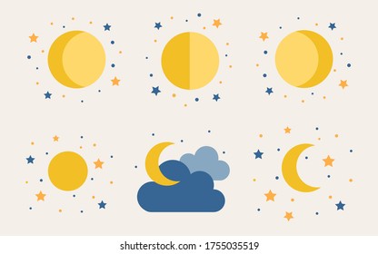 Weather Icons For Print, Web or App. Moon icons.