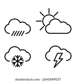 weather icons rain clouds, thunder clouds, sun clouds, snow clouds