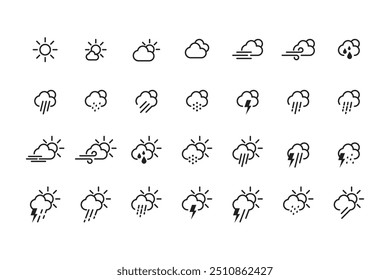 weather icons, rain, hot, cloudy, lightning, sunny. weather collection vector