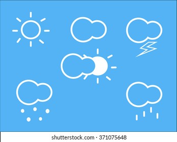 Weather icons: rain, sun, snow, cloud, storm.