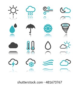 weather icons with reflection isolated on white background
