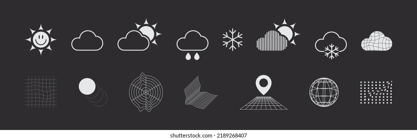 Weather icons. Retro futuristic elements for design. Geometric shapes. Vector illustration
