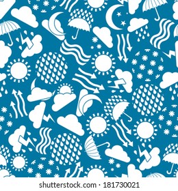 Weather icons seamless background, simplistic symbols vector collections made as seamless pattern.