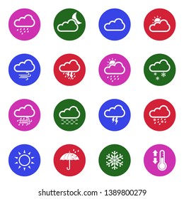 Weather Icons. Set 2. White Flat Design In Circle. Vector Illustration.