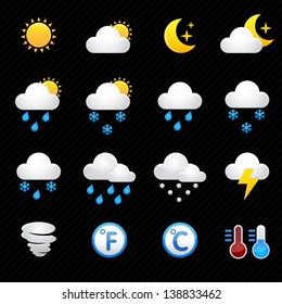 Weather icons set and black background