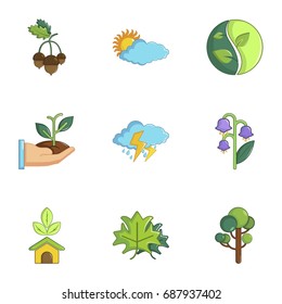 Weather icons set. Cartoon set of 9 weather vector icons for web isolated on white background