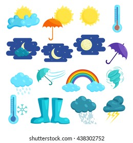 Weather icons set, cartoon style