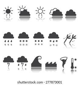 Weather icons set. Cloud, sun, precipitation. shadow reflection. e p s 1 0 