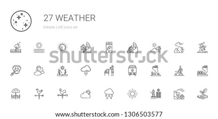 weather icons set. Collection of weather with cold water, sun, raining, cloud, weather vane, weathercock, umbrella, tornado, ice, water, drought. Editable and scalable icons.