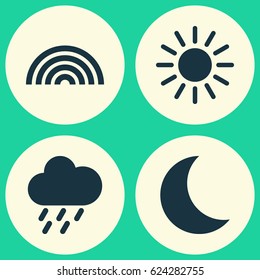 Weather Icons Set. Collection Of Colors, Moon, Douche And Other Elements. Also Includes Symbols Such As Douche, Moonlight, Moon.