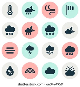 Weather Icons Set. Collection Of Flag, Nightly, Sun-Cloud And Other Elements. Also Includes Symbols Such As Sunlight, Rain, Cloud.