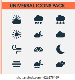 Weather Icons Set. Collection Of Haze, Cloudy, Sun-Cloud And Other Elements. Also Includes Symbols Such As Fog, Rainy, Haze.