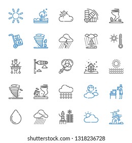weather icons set. Collection of weather with hurricane, cloudy, cold water, storm, water drop, water, moon, rain, tornado, sun, snowing. Editable and scalable weather icons.