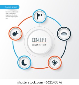 Weather Icons Set. Collection Of Moon, Sun, Colors And Other Elements. Also Includes Symbols Such As Colors, Rainbow, Nightly.
