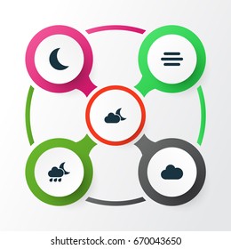 Weather Icons Set. Collection Of Moonlight, Moon, Haze And Other Elements. Also Includes Symbols Such As Cold, Cloudy, Moon.